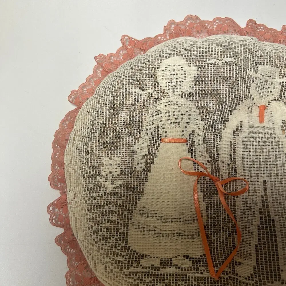 Vintage Handmade Embroidered Popery Pillow Lace Bow Woven